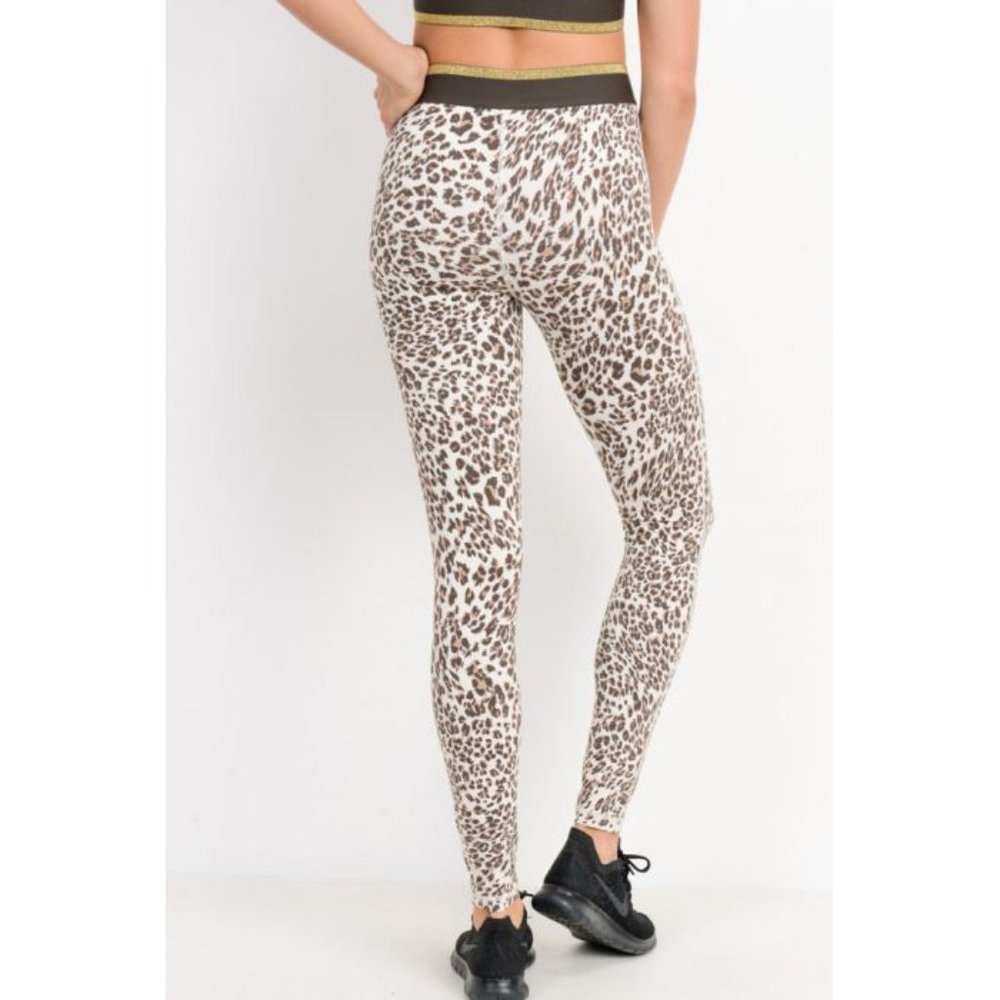 Snow Jaguar Highwaist Gold-Striped Band Leggings - Picture 2 of 7